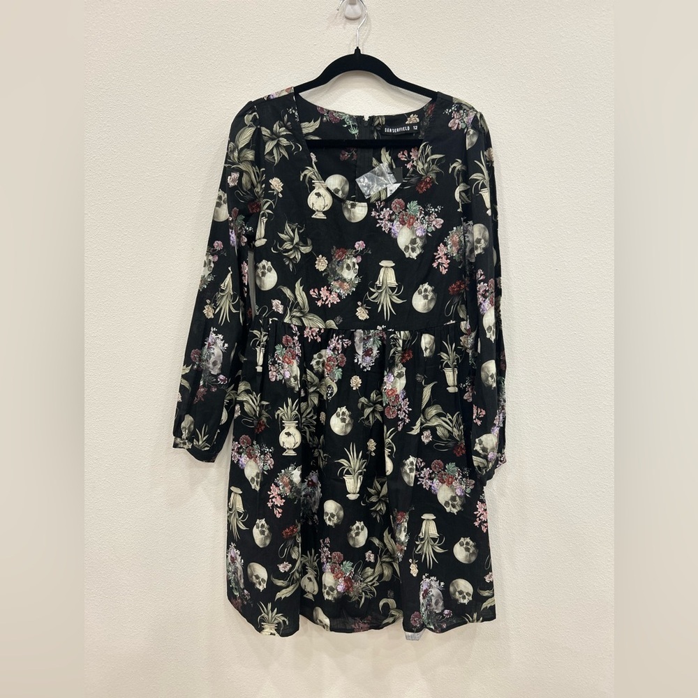 Dangerfield Memento Mori  skull floral midi Dress NWT Sz.12 Whimsigoth punk goth - Picture 6 of 10